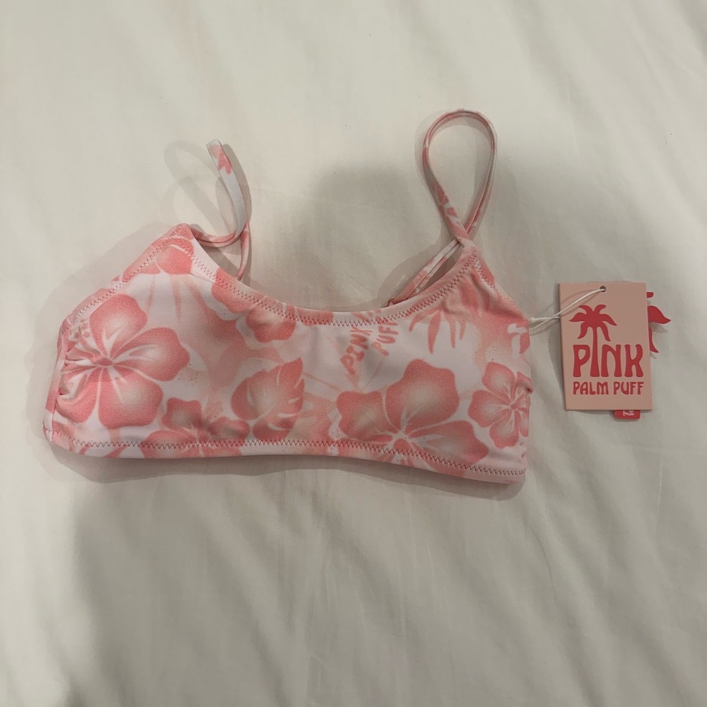 Pink Palm Puff Bikini Top